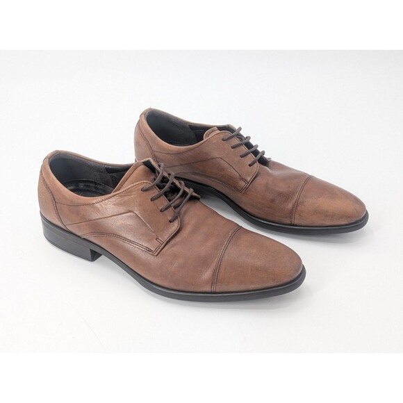Ecco Tray Tech Brown Leather Lace Up Oxford Dress Shoes Mens Size 13 - Picture 1 of 12